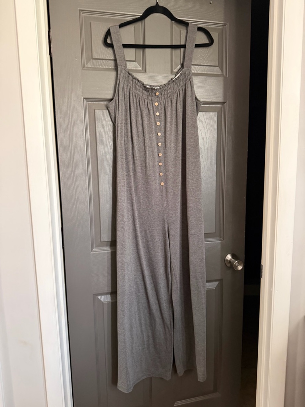 Women's Gray Sleeveless Jumpsuit with Button Front